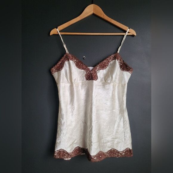 Y2k Babydoll Lace Trim Tank Cami Polyester Cream Sz L No boundaries Fairy Grunge - Picture 1 of 6